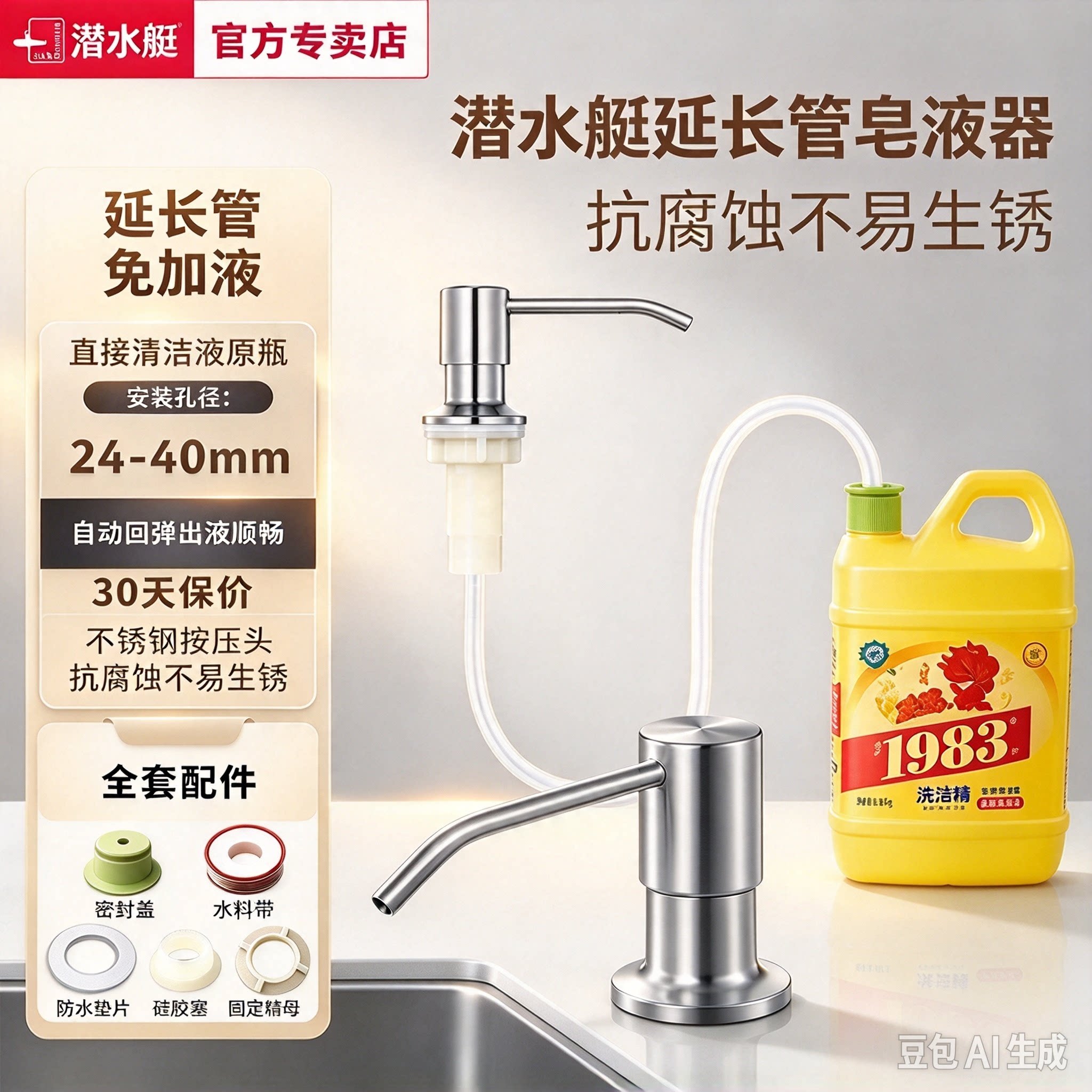 潜水艇皂液器厨房水槽洗菜盆洗涤剂洗洁精延长管家用通用款按压式