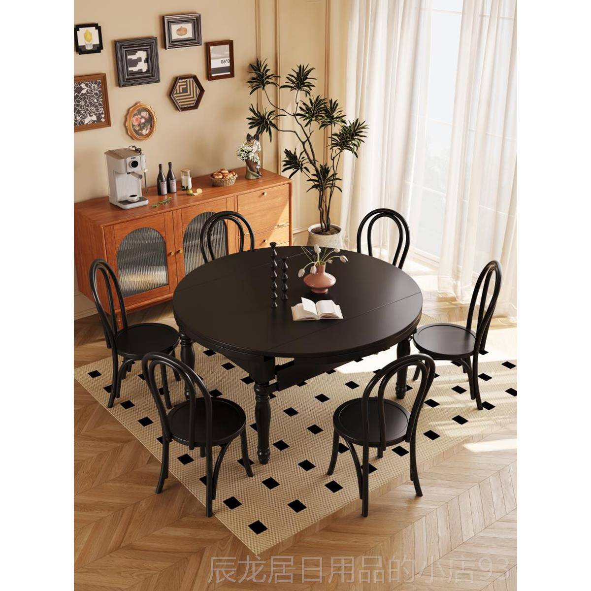 正品北域宫叠廷式法式覆古实木餐折桌椅美圆形餐桌可伸缩餐桌