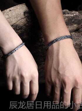 正品购士产“黑色战”925纯银手炼的男人，覆古时尚的手炼，黑色