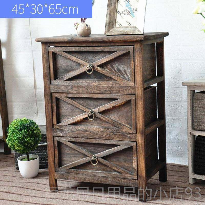 正品美式田实木床头柜编藤收纳柜卧室覆古柜园子抽屉五柜斗小型收