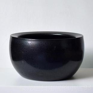 正品 景德镇睡陶瓷鱼缸盆古桌面缸黑色大金鱼缸青莲城水生瓷植物缸
