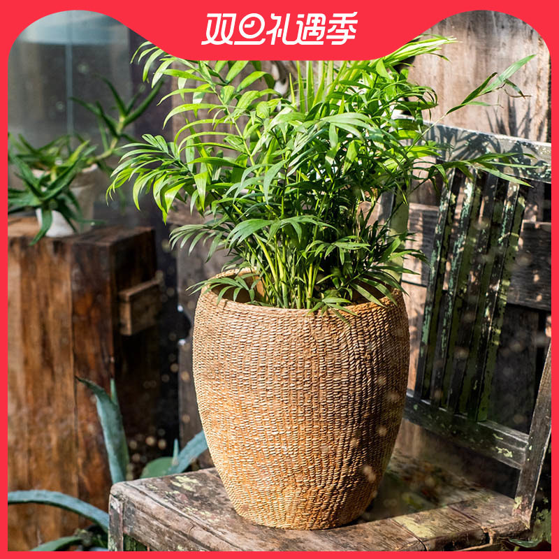 创意仿草编水泥花盆大号花瓶花器粗陶复古阳台庭院落地摆件大花盆