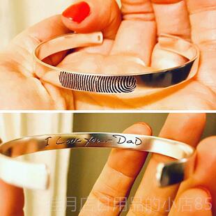 高档990约纯银手镯 私定人制 指纹 刻 情侣男女时尚个性 男士简个