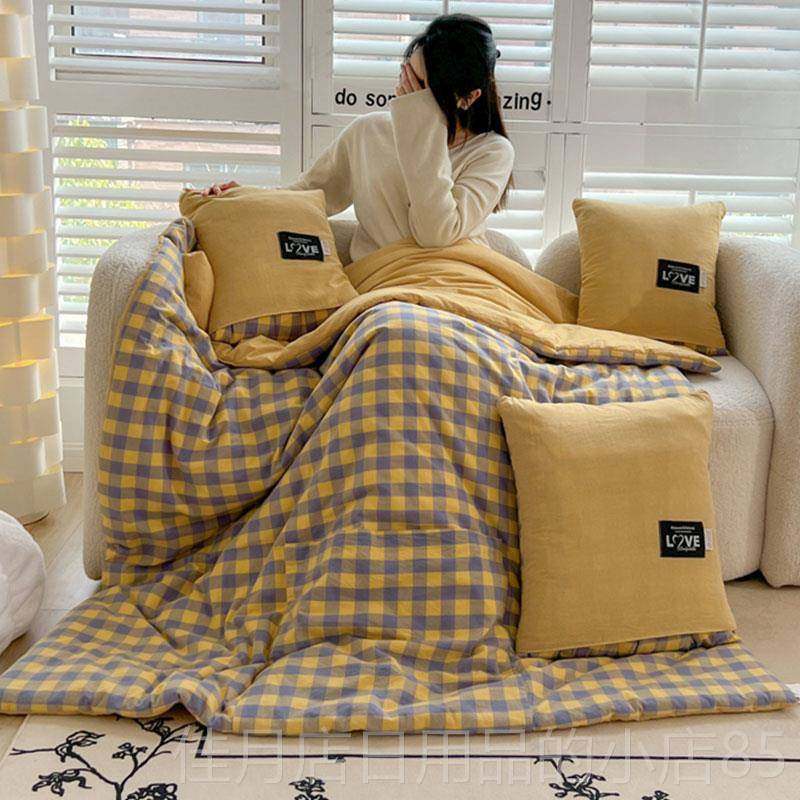 高档车用全棉抱枕被子两用纯棉汽车大豆纤维办公室午睡枕头毯子二