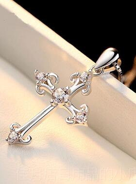 高档纯银约情侣十字架项链一女韩版男简吊坠气质时尚锁骨情对人节