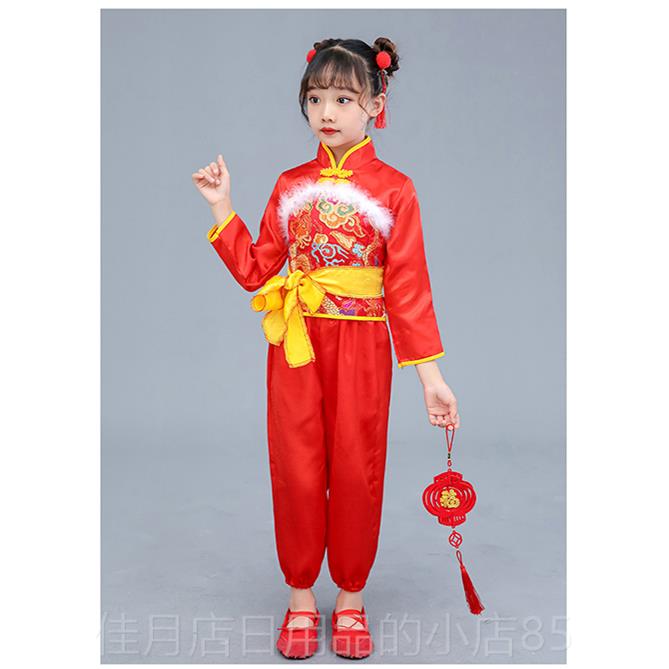 高档女儿击鼓表演男服装秧歌花幕灯节日开表演服装中式比童赛服装