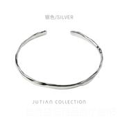 高档手JU女TIAN冷淡风金色S925纯银镯简约不规则凹凸面礼个性 银手