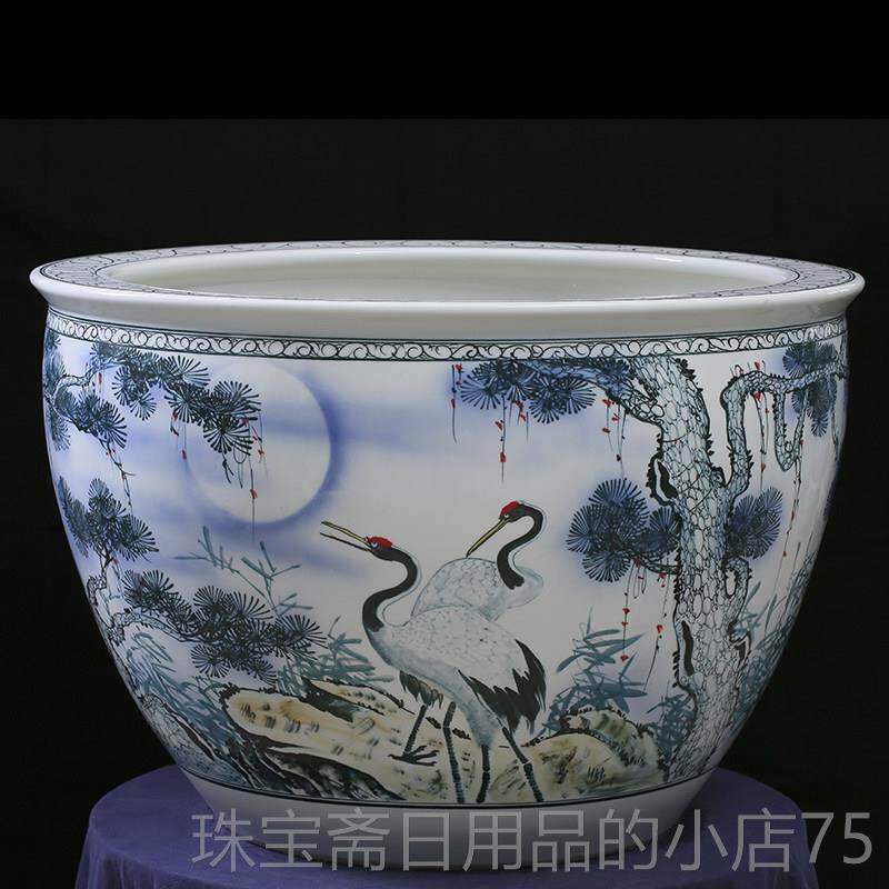 高档景德镇陶瓷鱼缸手工松鹤大睡莲荷花养鱼大号盆号大厅户外庭院