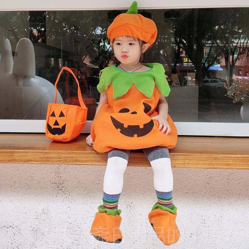 高档儿表演服宝宝造童型南瓜植装物服男女扮童万圣节装服亲子套装