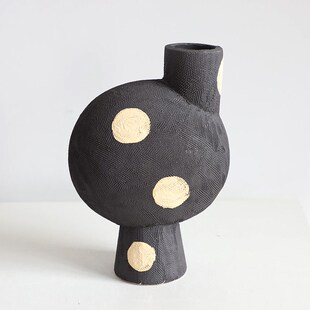 现代创意抽象艺术涂鸦粗陶罐子手绘波点陶瓷花器样板间装饰品摆件