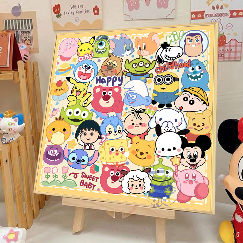 卡通大家族 数字油画diy填充涂色手绘玩具总动员草莓熊丙烯装饰画,家居饰品,DIY/数字油画,淘宝优惠券,粉丝福利购,淘宝优惠卷