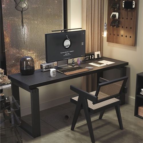 黑色实木书桌卧室靠墙莫比恩台式电脑桌家用办公桌学生简易写字桌