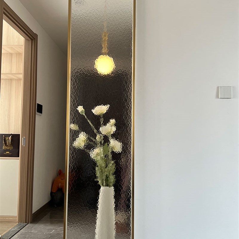 超白普白水波纹油画钢化艺术压花玻璃卫生间浴室隔断屏风玄关定制