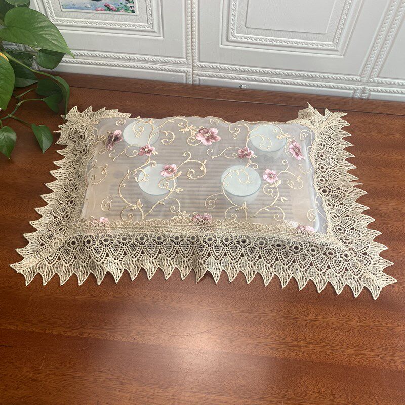 双层桃花网纱茶盘防尘盖巾长方形茶具防灰盖布多功能遮布