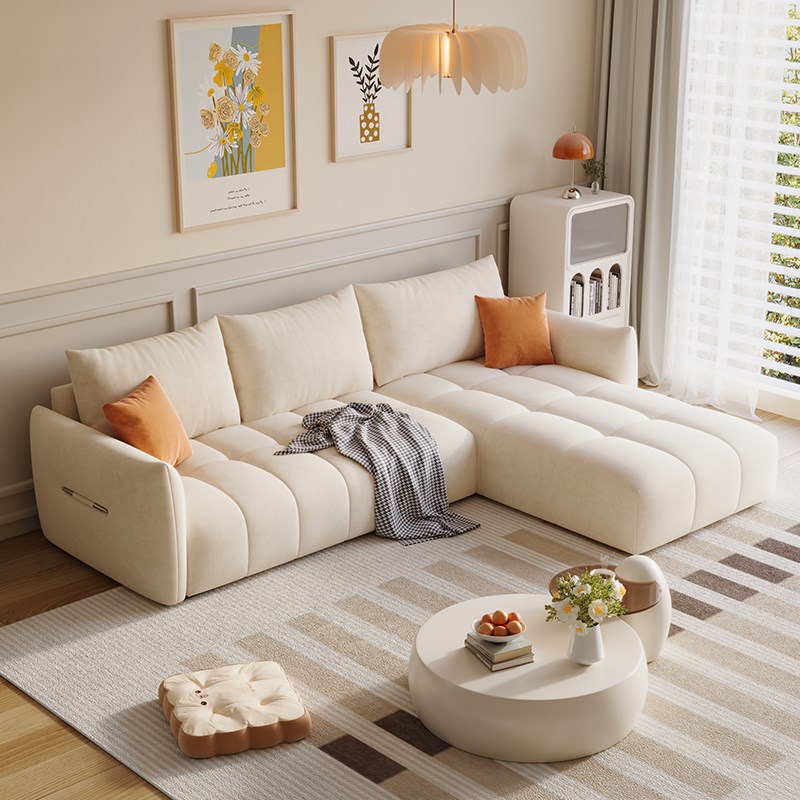 奶油风高级绒布艺沙发简约现代小户型客厅防猫抓皮艺贵妃沙发新款