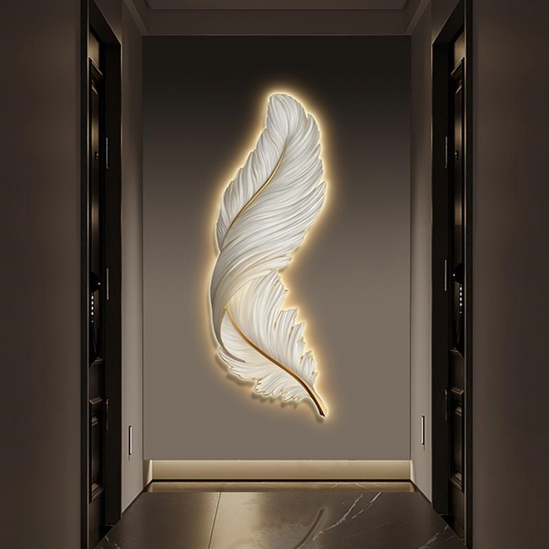 led氛围灯入户玄关装饰画羽毛走廊走道挂画客厅沙发背景墙面壁画