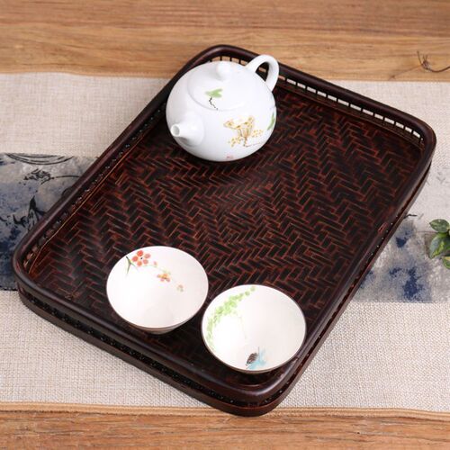 复古大漆竹编竹托盘 茶盘方形托盘茶盘单层托盘果盘 酒店 茶点盘