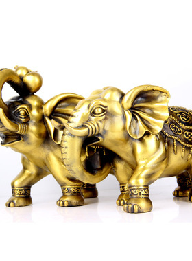 朴器 擦黑色1尺铜财富象一对 铜大象摆件 铜财象 铜福象 大象一对