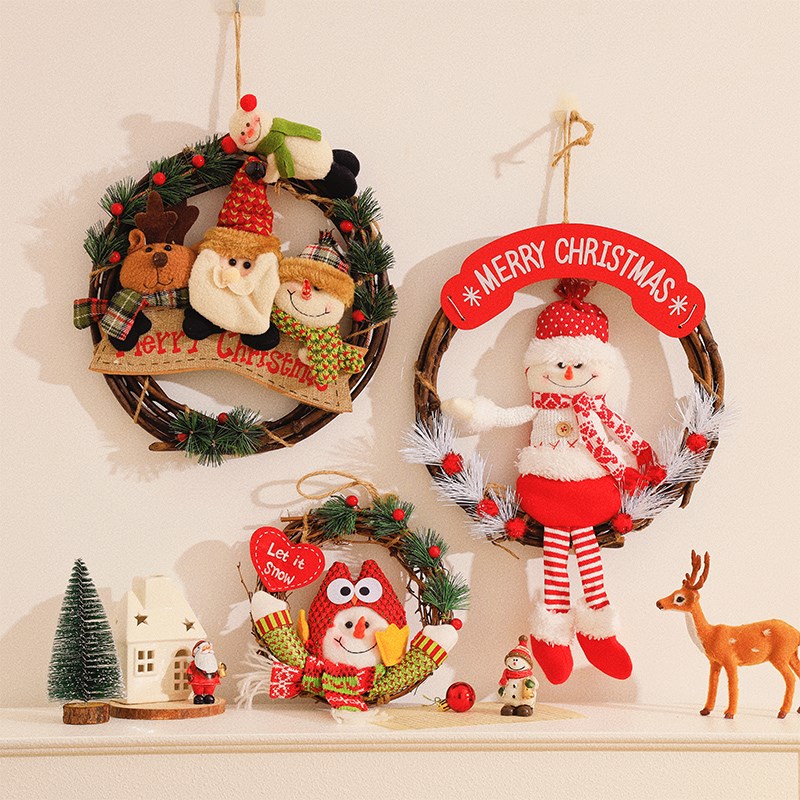 圣诞节装饰藤圈花环吊饰挂件橱窗场景布置藤条门挂饰氛围装扮道具