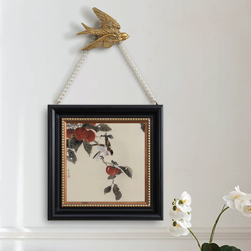 《鸣喜图》法式中古风燕子壁饰装饰画单幅小墙面花鸟怀旧方形挂画