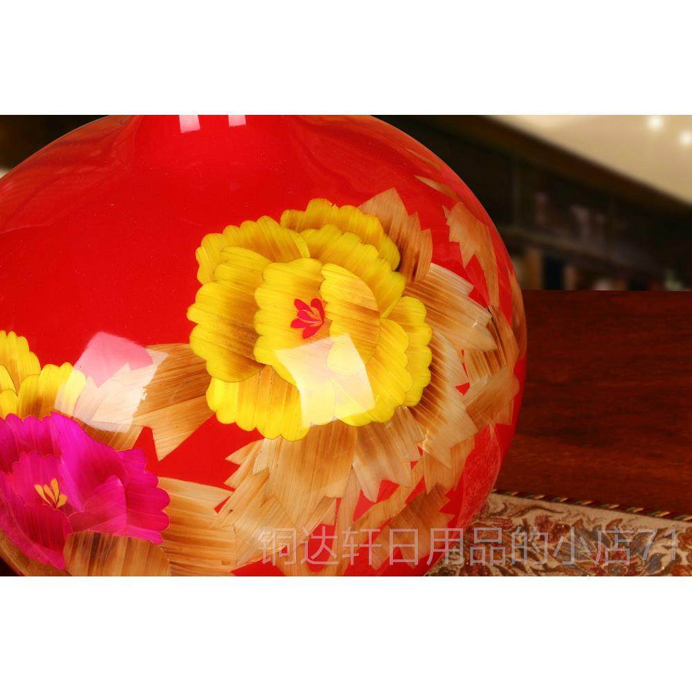 高档景德镇新陶瓷器花瓶高 中国红档麦秆富牡丹花瓶 结婚送礼房贵