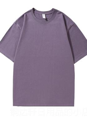 高档制重磅27克纯棉定t恤宽松圆领男女空白衫来图印字工0作服DI衣