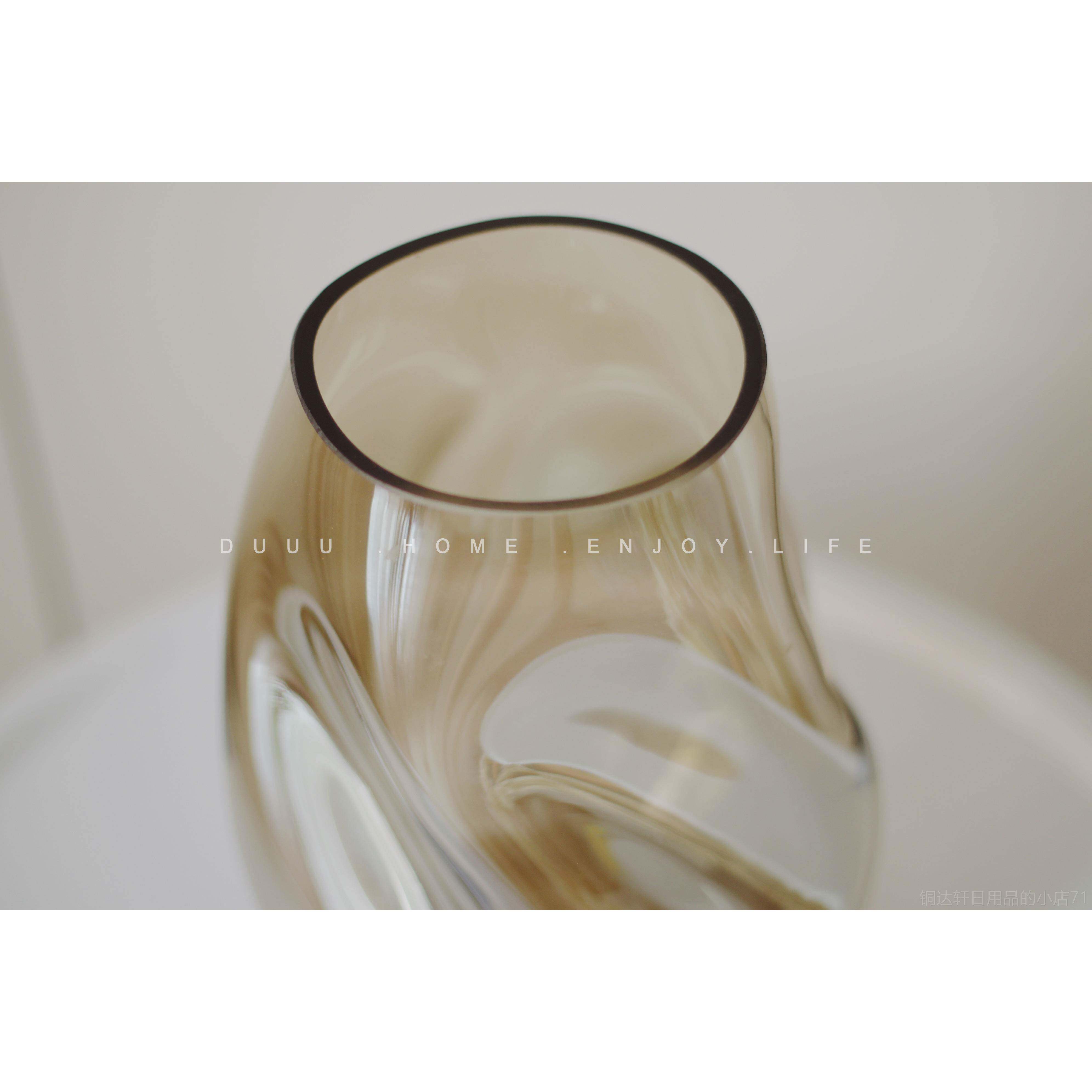 高档茶色不规几欧何则玻璃花瓶透明摆件北客厅冬果青插花瓶软装饰