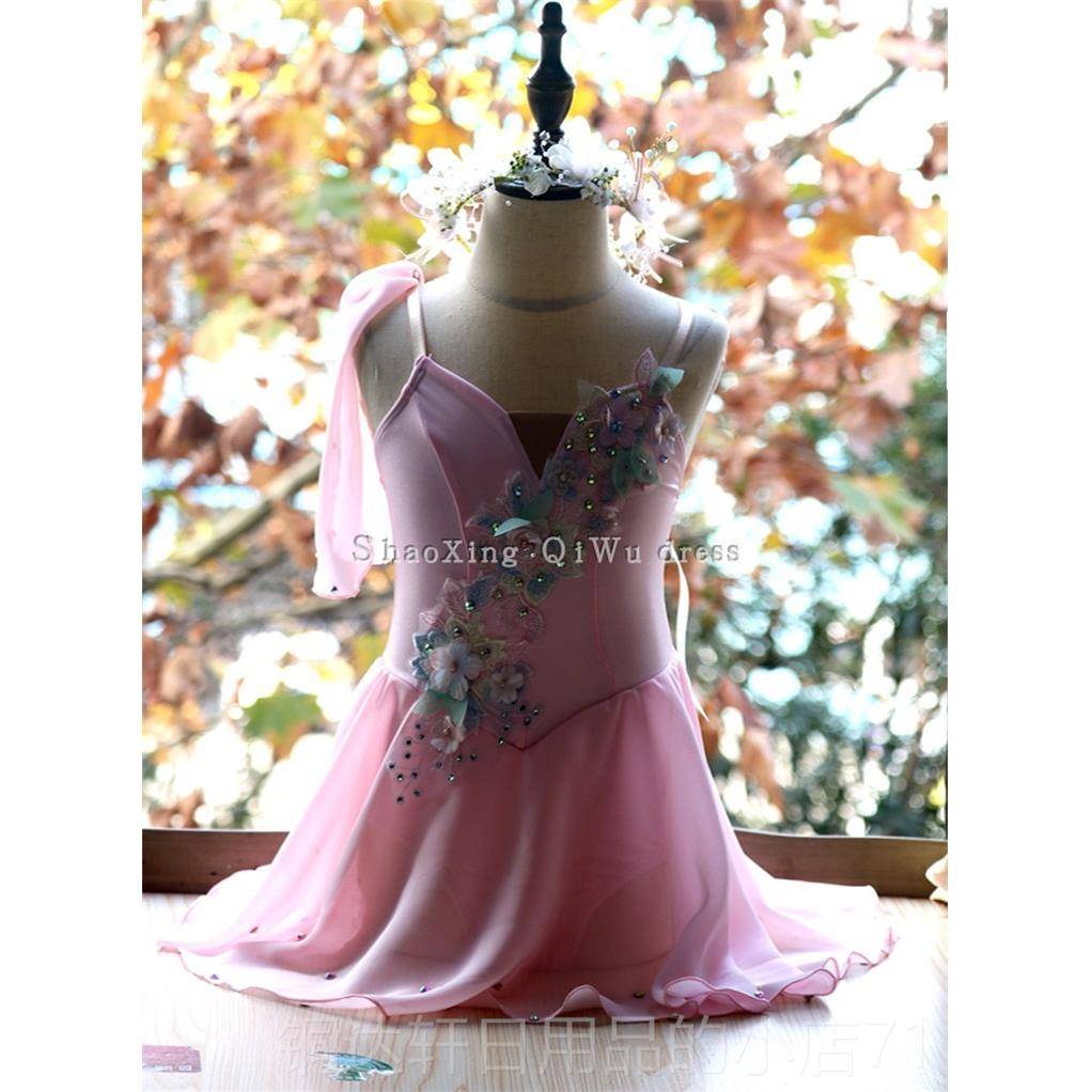 高档儿童雪服纺现代芭舞蕾蹈飘逸现代舞短演裙出服装表演服成人可