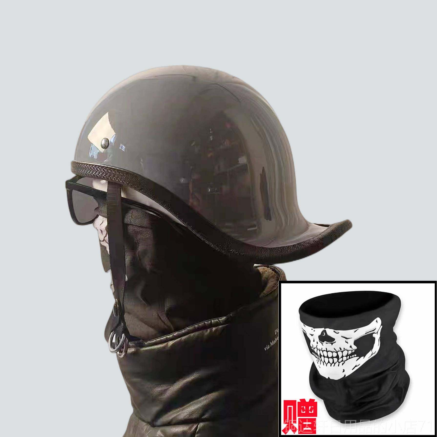 高档麦肯安全官饰日式斯覆古机车半盔巡航夏季男女装璃纤维小盔玻