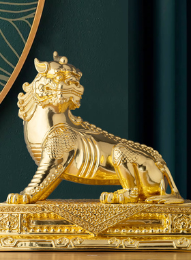 黄铜贴金九华山谛听摆件地藏王菩萨坐骑家居客厅办公室招财装饰品