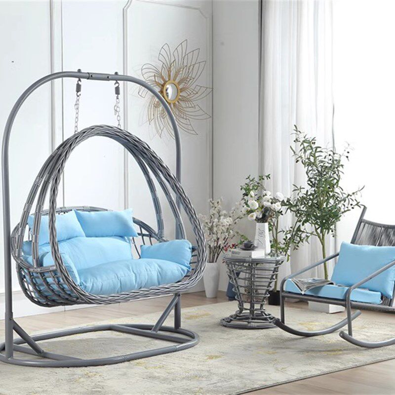 双人摇篮椅铁艺加粗吊椅家用阳台三爪吊篮藤椅室内秋千吊床吊兰椅
