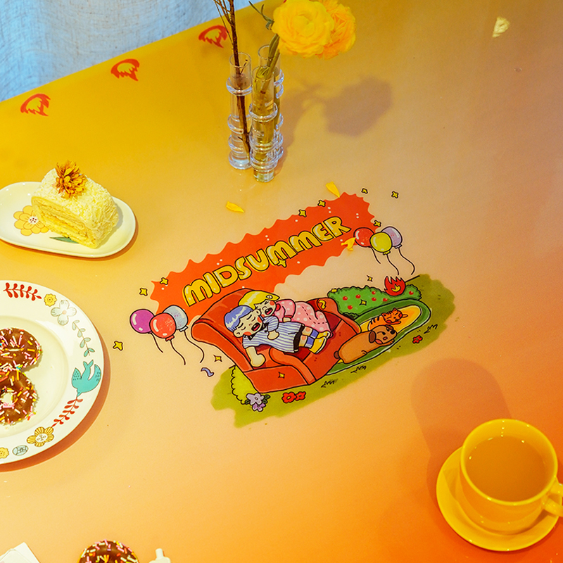 夏季小清新少女心防水防油免洗PVC桌布抱枕书桌软玻璃餐垫茶几垫