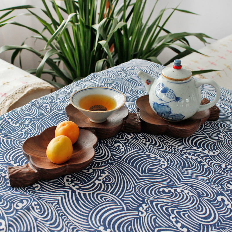 黑胡桃梅花木杯托手作木器茶托实木手工雕刻干泡台木托盘干果果盘