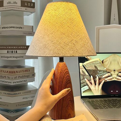 侘寂风床头灯胡桃木色中古风触摸智能语音声控台灯卧室复古怀旧