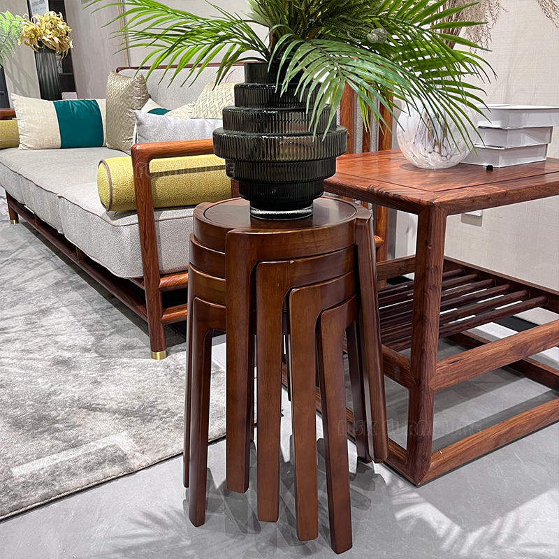 可叠放实木凳实用风车凳圆凳家用现代简约餐凳橡胶木白蜡木妆台凳