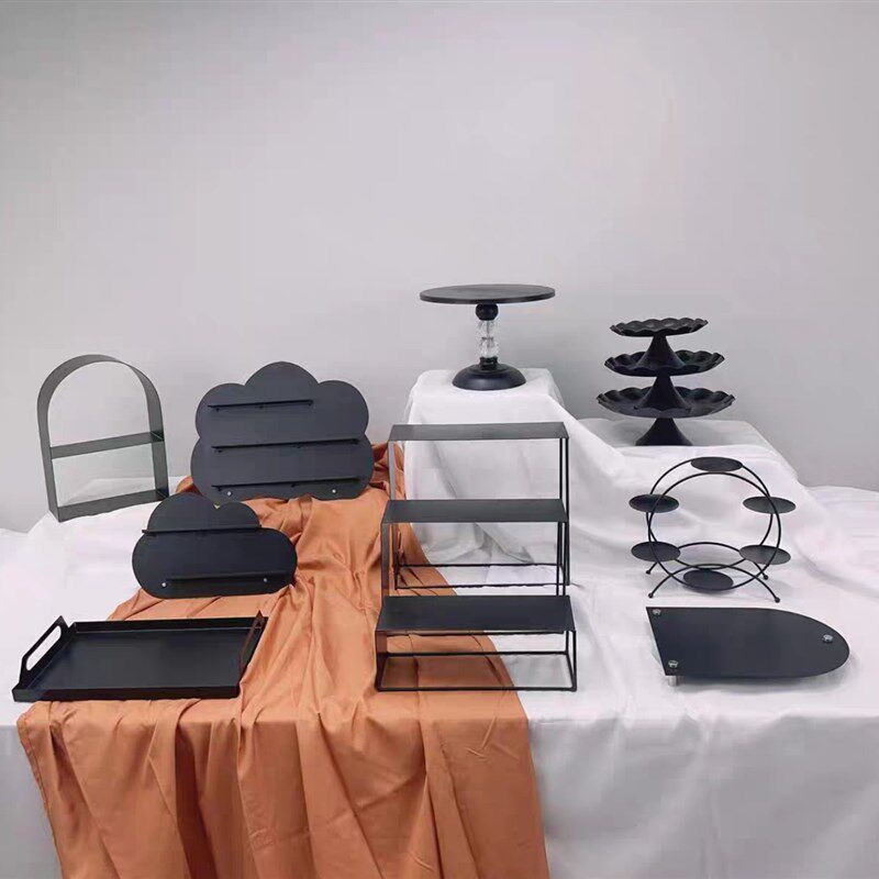 新款黑色铁艺甜品台展示架欧式复古会议茶歇甜品台摆台