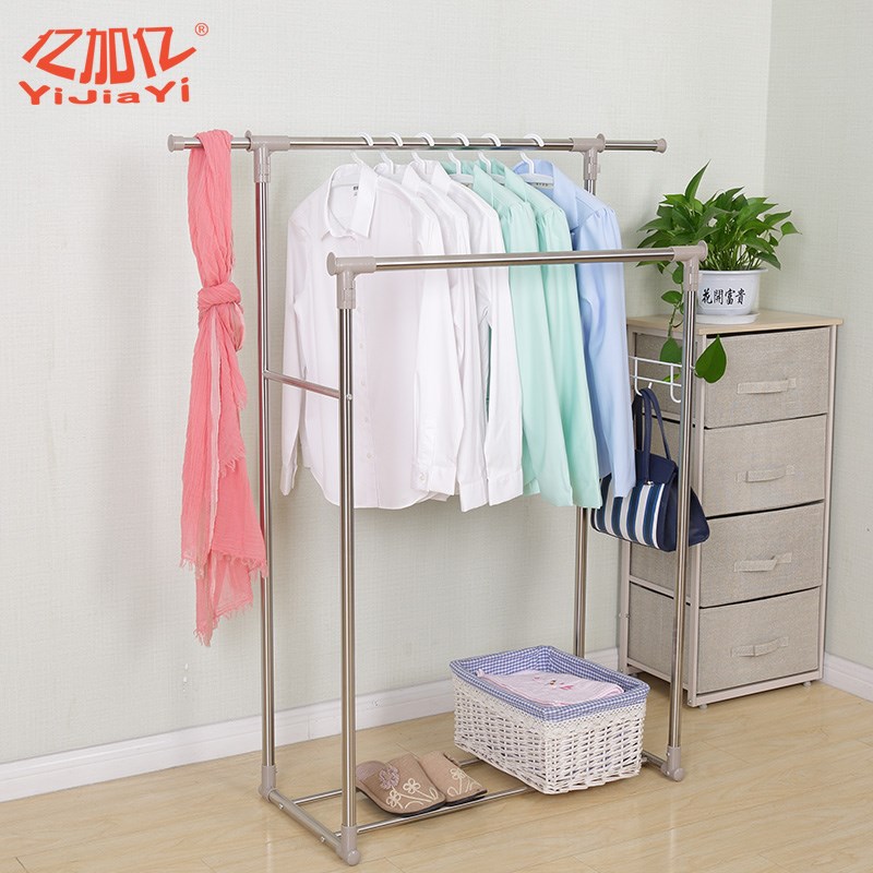 亿加亿不锈钢单杆晾衣架室内外落地挂衣架阳台伸缩简易晒衣架