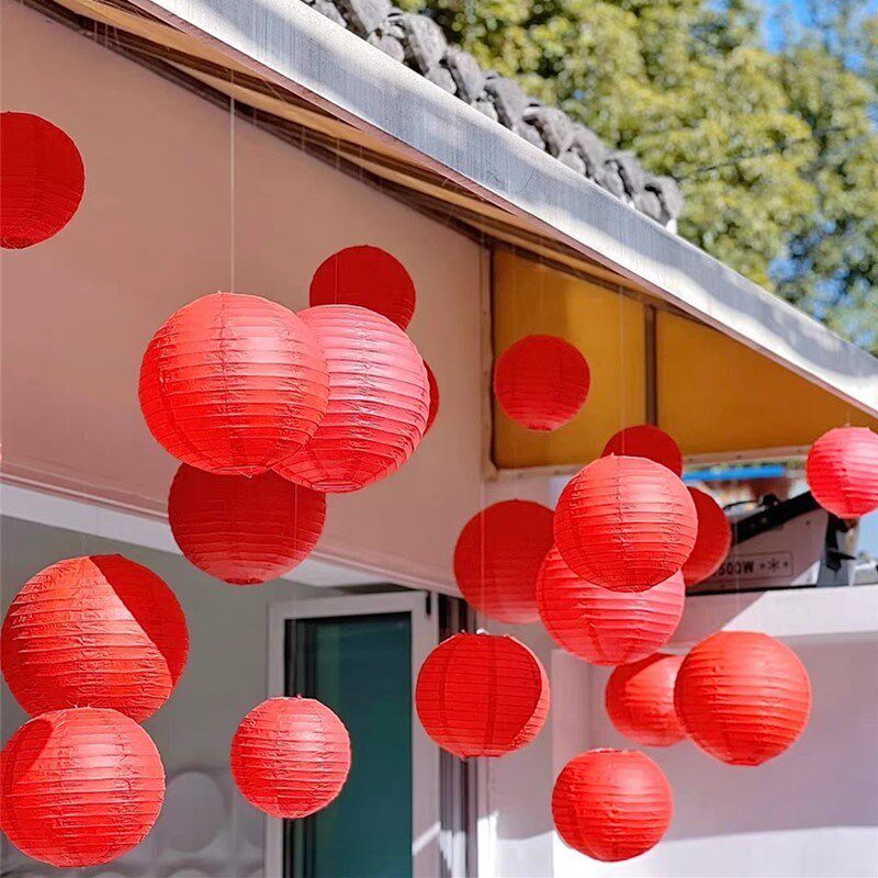 中秋国庆节喜庆红色纸灯笼挂饰婚礼商场店铺开业氛围装饰布置道具