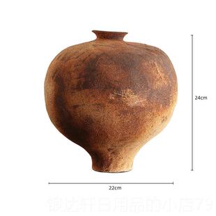 饰摆陶件 花器装 高档形上侘哲寂风花艺冯元 复古粗瓷小足陶花瓶日式