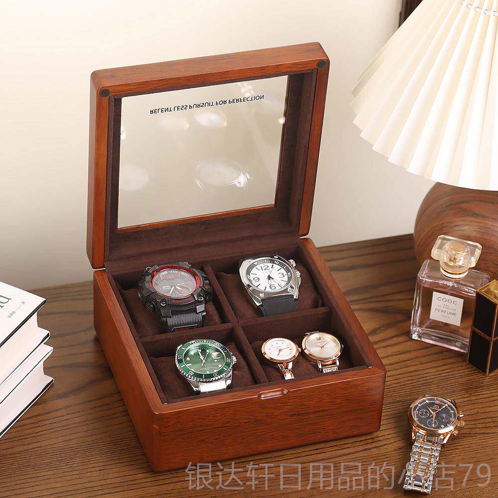 高档俪丽金手丝木手表盒简约玻璃天窗手表收收纳柚盒实木表手镯纳