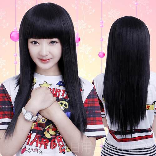 高档令人震惊的女假发妇长为直发现实的蓬，松的脸型，甜美可爱的