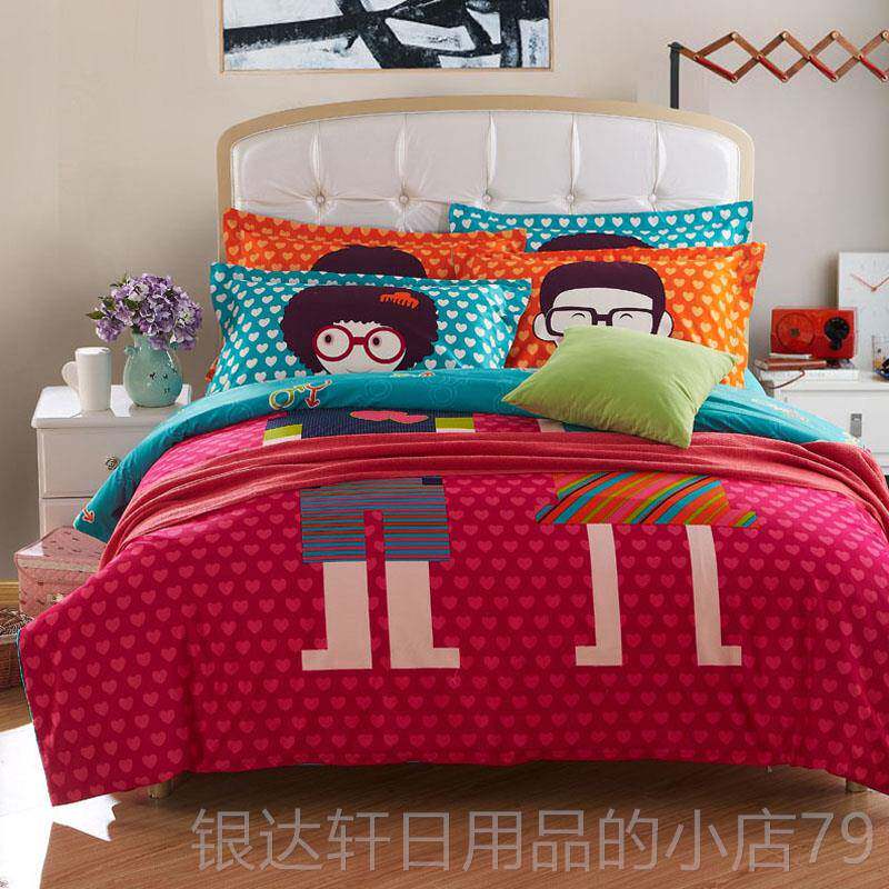 高档结婚季四全四棉卡通情侣婚庆三件3D套床季单纯棉床品床上用品