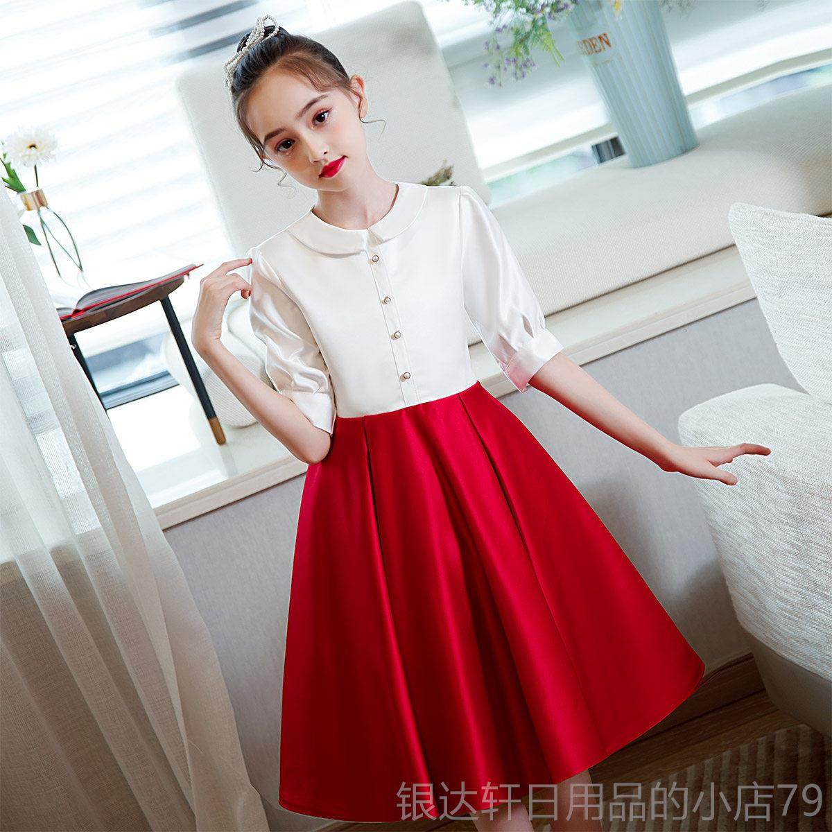 高档服童演出服合唱背儿带裤礼服歌男女童中小学生红爱国朗诵表演