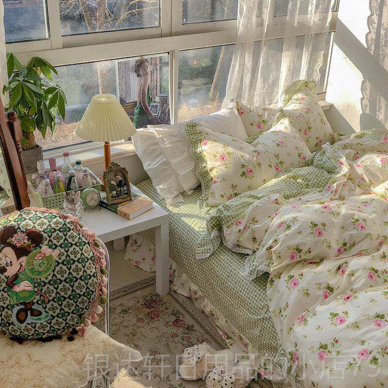 高档优恋Vintag法e式复古玫瑰棉四纯件套全棉被套床单15/1..8米床