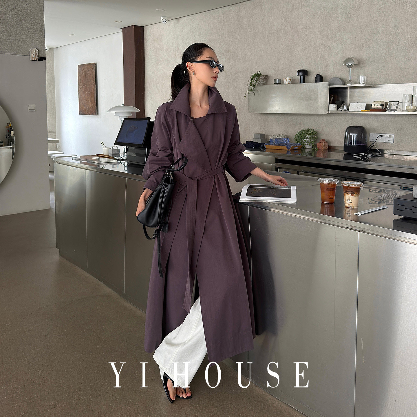 YIHOUSE英伦秋新款女中长风衣