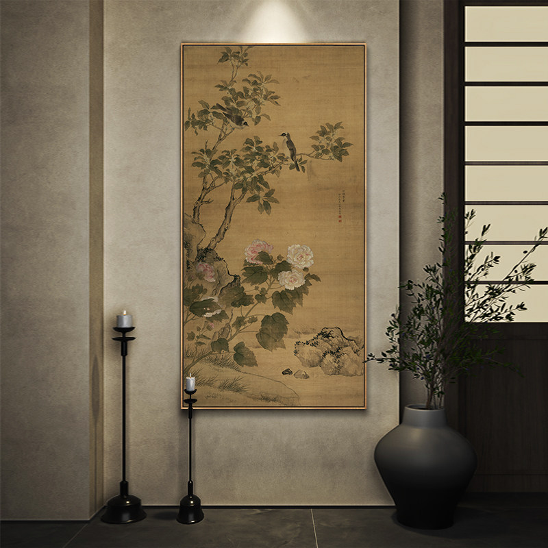 白头荣贵图花鸟古画国画古典中式茶室装饰画客厅玄关背景墙壁画框