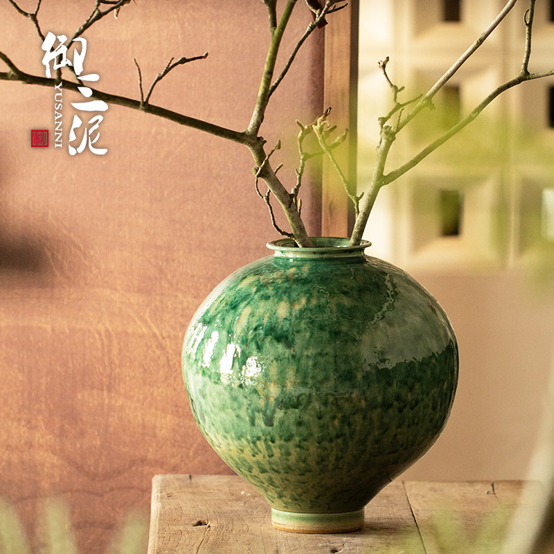 御三泥陶瓷花瓶玄关现代简约摆件高级感酒店插鲜花陶罐