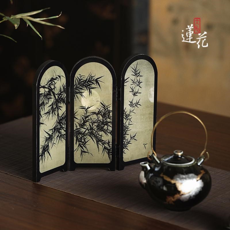 大相莲花 中式竹影小屏风 桌面小摆台 小隔断 书桌茶桌国风小摆件