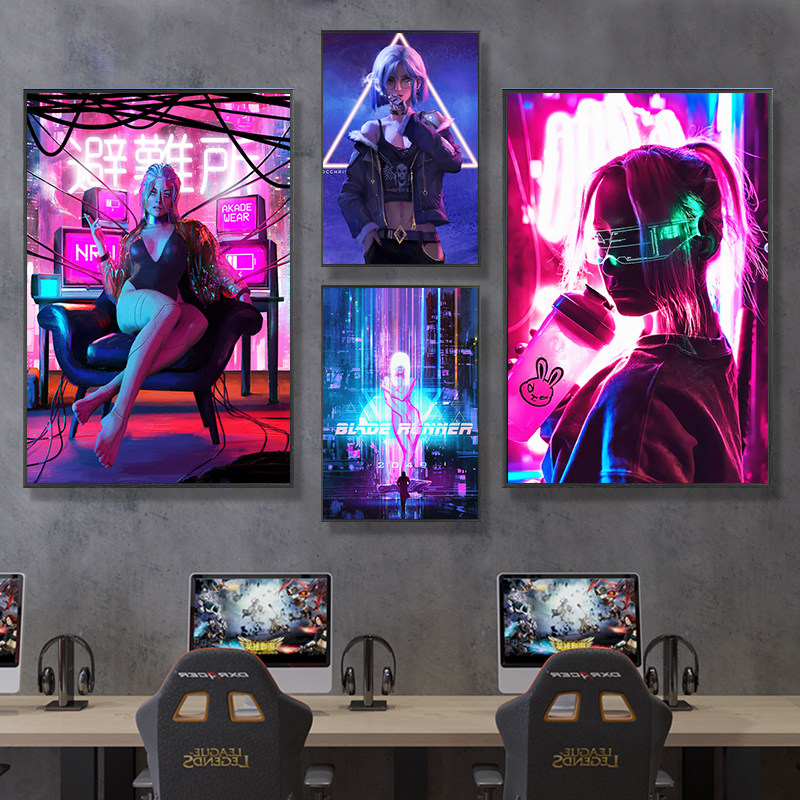 酒店电竞房间装饰画赛博朋克风LED发光挂画网吧KTV酒吧墙面壁画