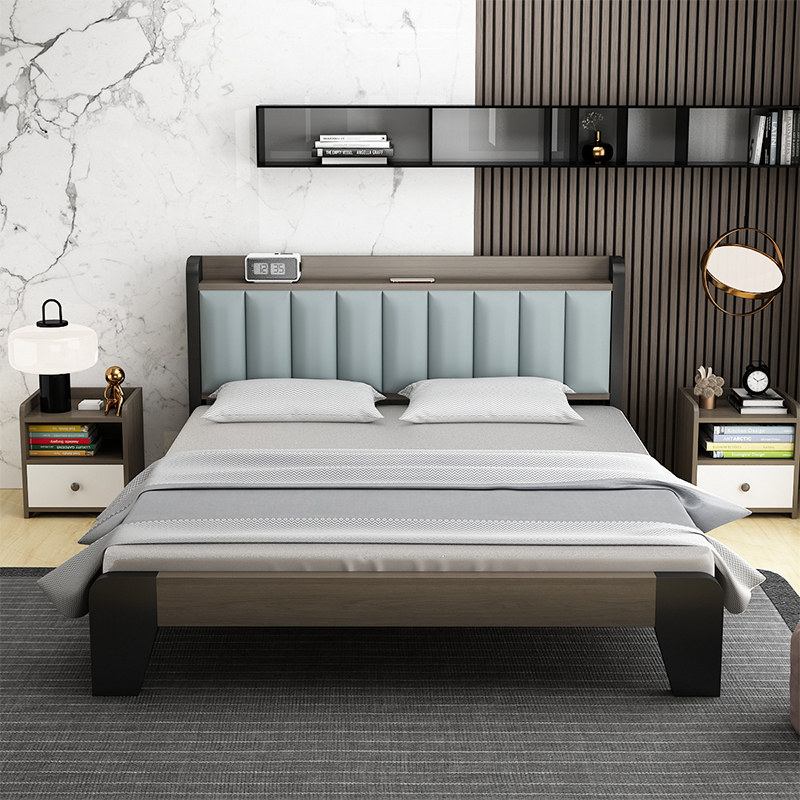 实木床现代简约1.5米双人床1.8m经济型储物床架出租房用1.2单人床